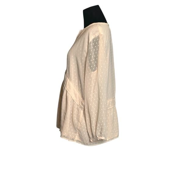 Loft light pink long sleeves swiss dot babydoll blouse size Medium - Picture 6 of 11